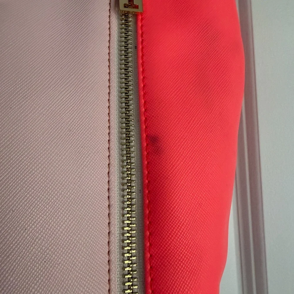 Ted Baker Pink and Neon Coral Saffiano Contrast Tote with Gold Hardware